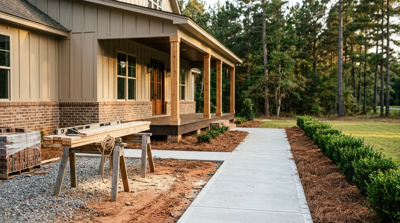 Custom home builder framing a new house in McRae, Georgia