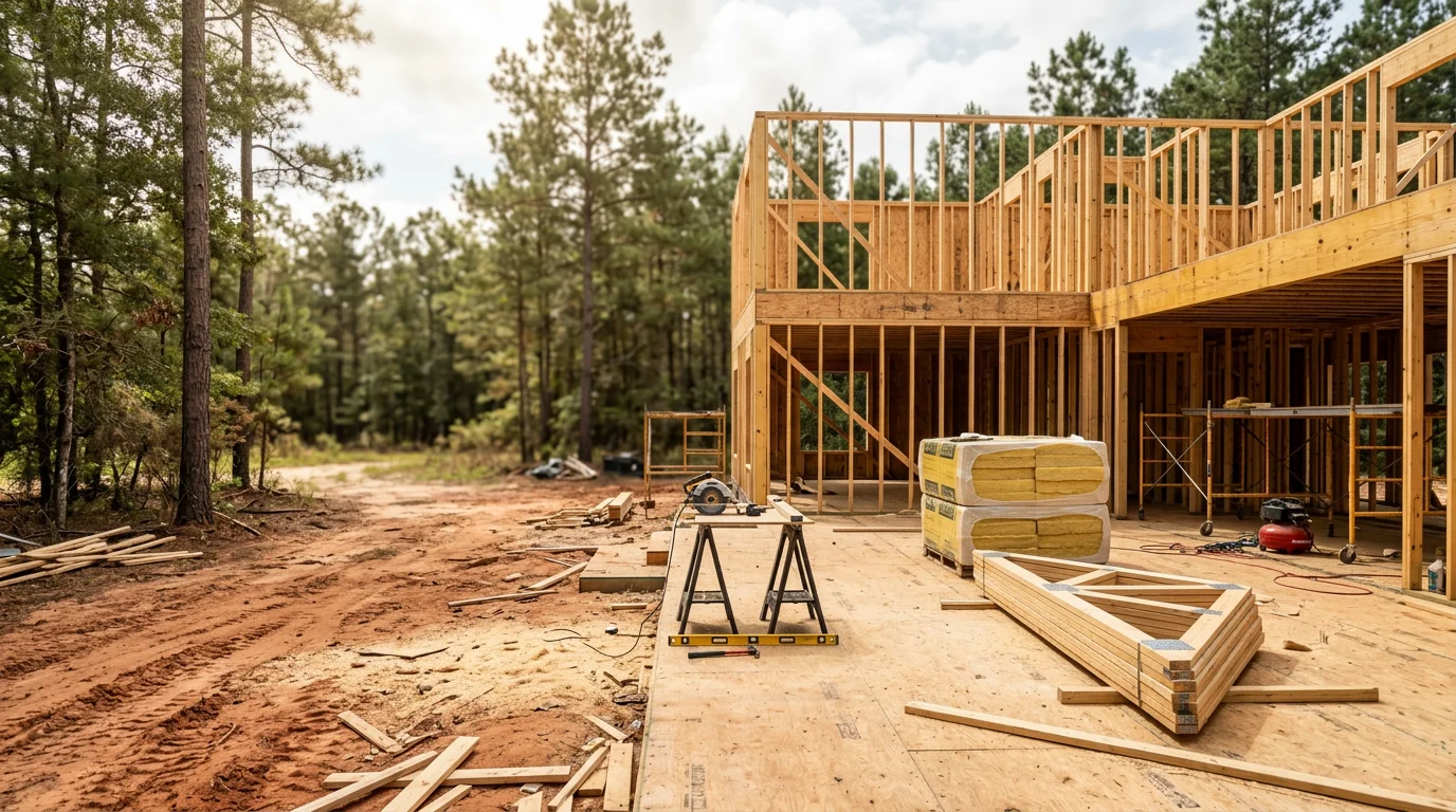 A newly completed custom home built by PadgettQuality Construction inc on a residential lot in McRae, Georgia. The single-family home features a covered front porch and exterior finishes suited to the south Georgia climate.